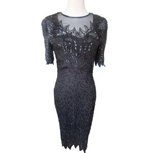 Vintage Denise Elle Sequins Beaded Silk Dress Size S Beaded 90s Whimsigoth